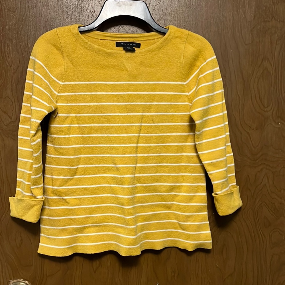 Tahari yellow striped sweater size XS